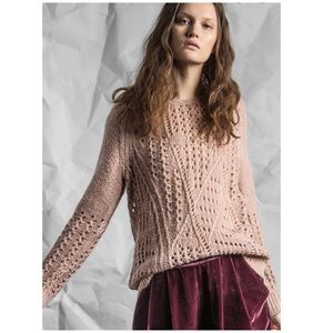 NWOT open knit rose gold sweater Small